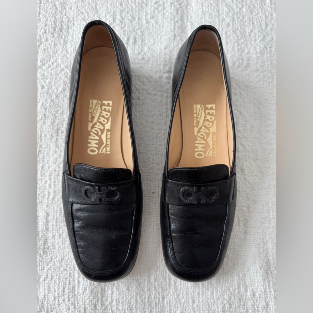 Salvatore Ferragamo Black Leather Flats